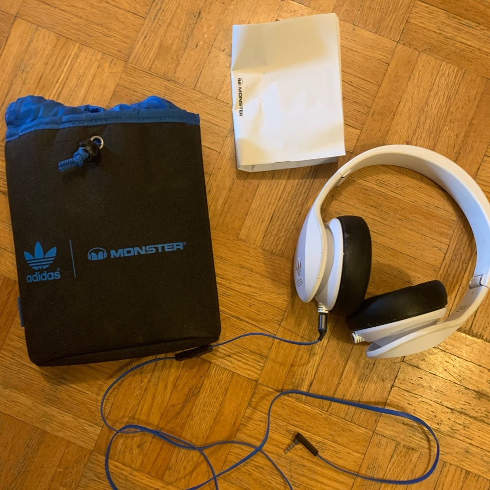 Adidas Monster White and Black Headphones with Blue Accents